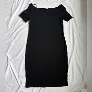 Universal Thread Black Ribbed Short-Sleeve Midi Dress
